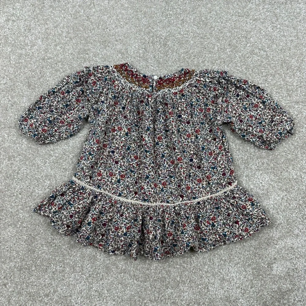 Zara Kids Girls Floral Embroidered Smocked Blouse Peplum Top Multicolor Size 2-3